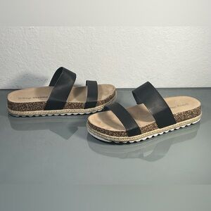 Dirty Laundry Black Two-Strap Espadrille Slide Sandals Platform Sz 9